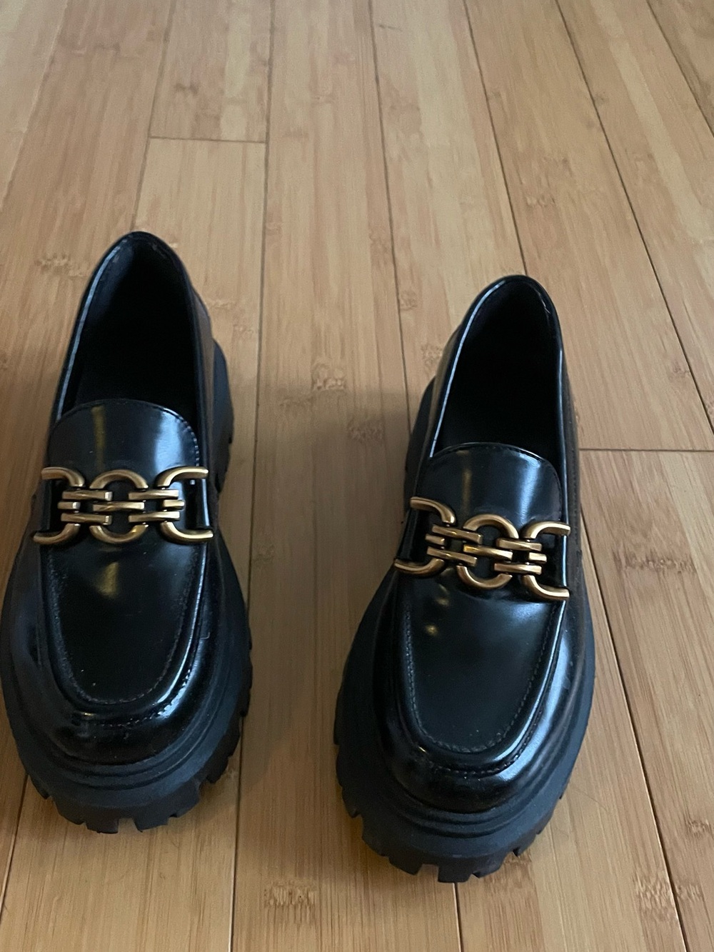 H&M Black Women's Chain-Accent Platform Loafers 39